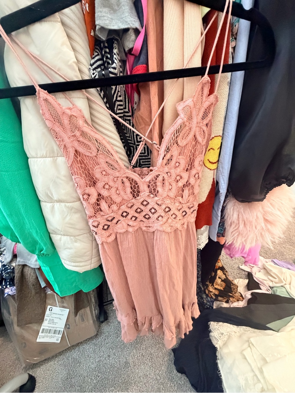 Delicate Blush Pink Lace-Front Mini Dress with Spaghetti Straps